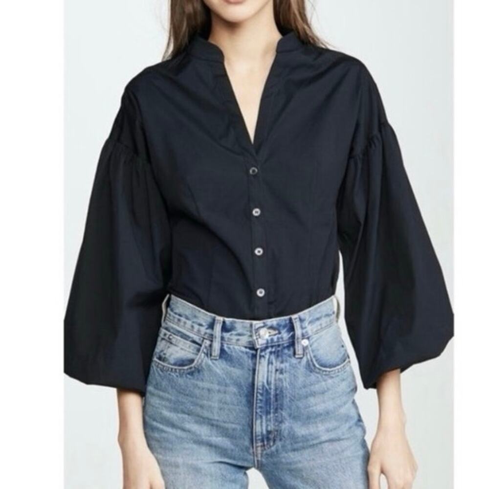 Womens Veronica Beard Aileen Puff-Sleeve Blouse Black Size 12/14 EUC!